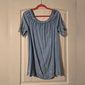 Blue Eyelet Trim Dress